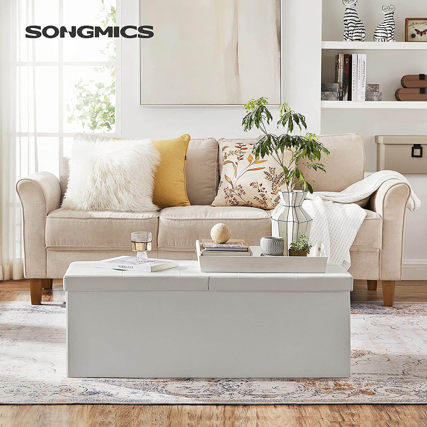 Sklopiva kutija za sjedenje, klupa za odlaganje 120L, 110 x 38 x 38 cm, bijela | SONGMICS-vitahome.hr