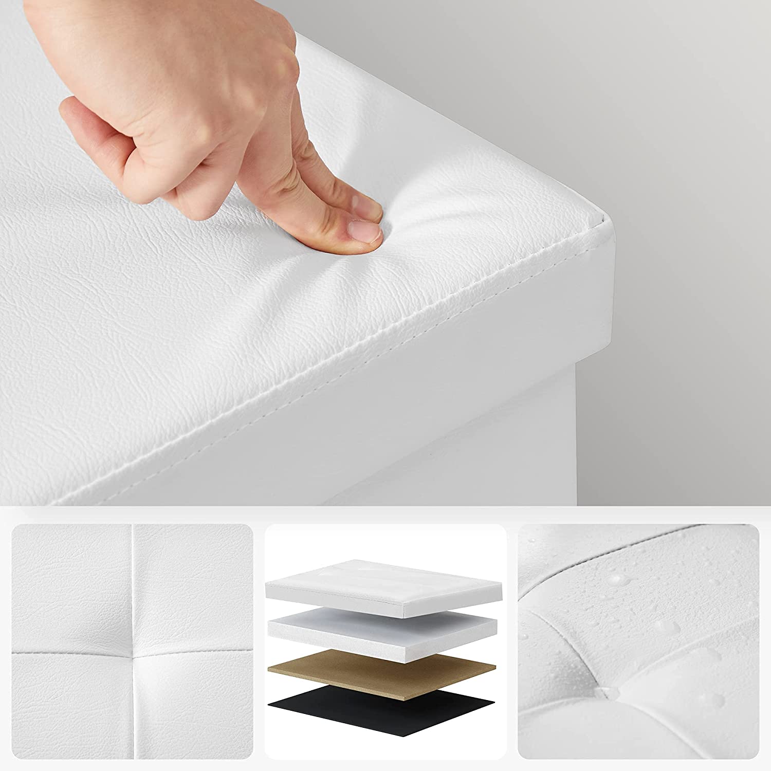 Sklopiva kutija za sjedenje, klupa za odlaganje 120L, 110 x 38 x 38 cm, bijela | SONGMICS-vitahome.hr