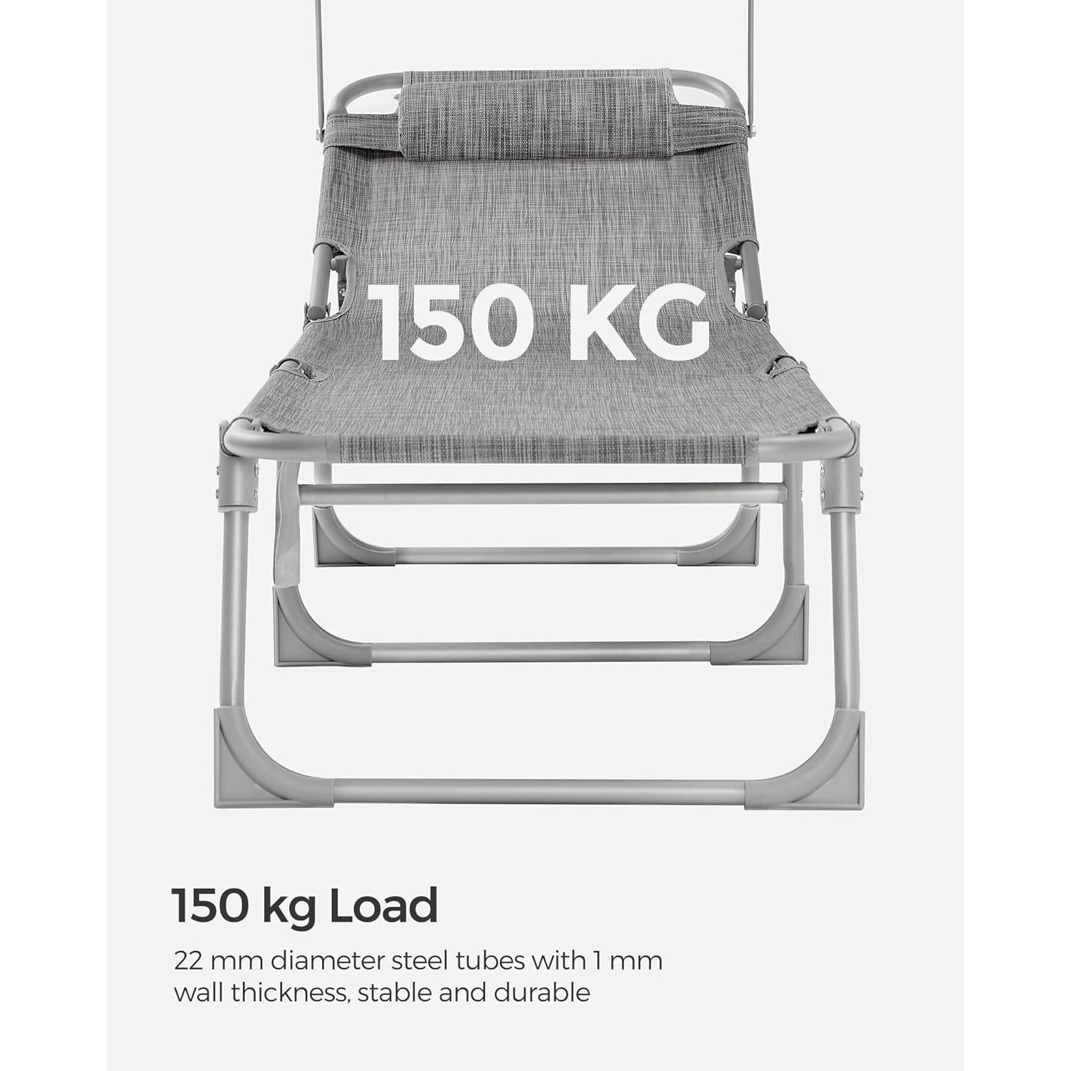 Sklopiva ležaljka s tendom 53x193x29,5 cm, nosivost do 150 kg, svijetlo siva | SONGMICS-vitahome.hr