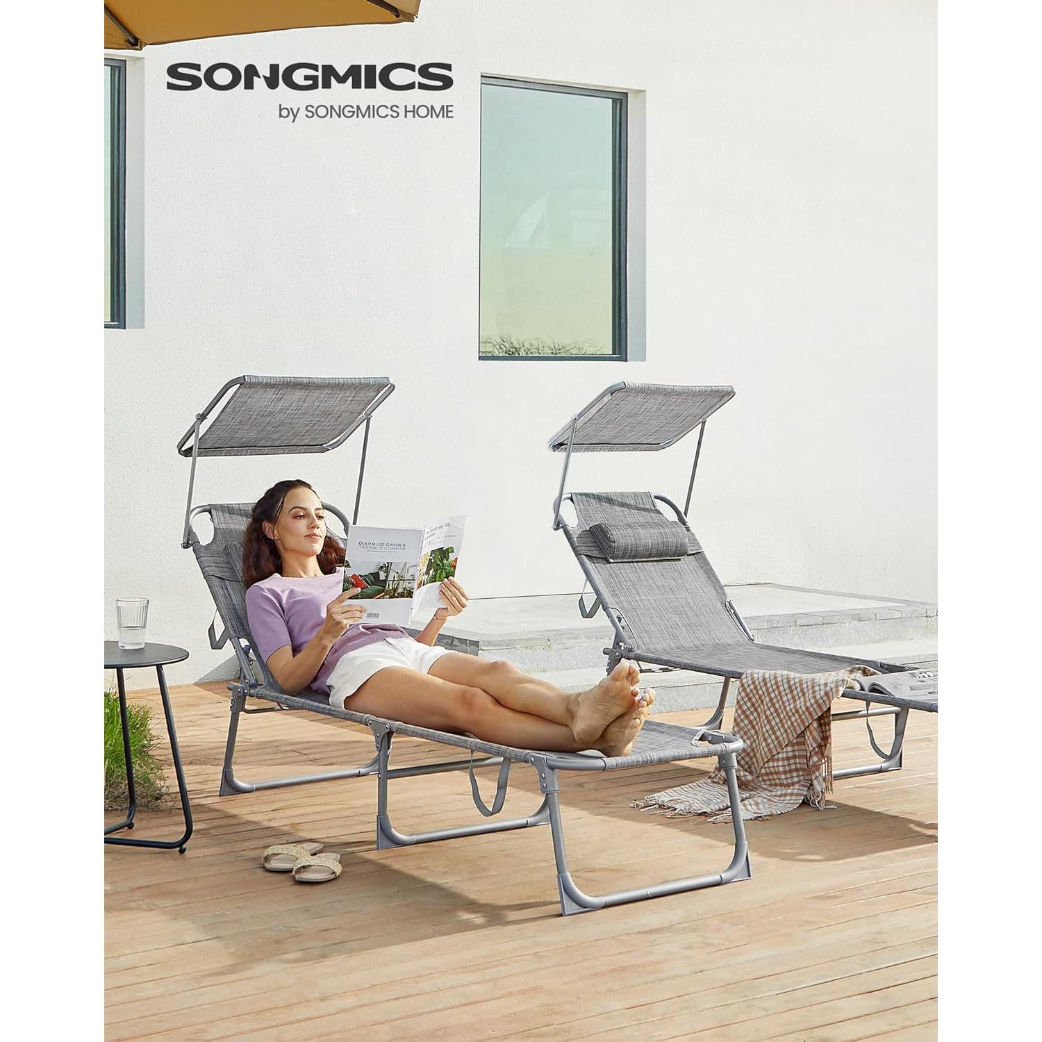 Sklopiva ležaljka s tendom 53x193x29,5 cm, nosivost do 150 kg, svijetlo siva | SONGMICS-vitahome.hr
