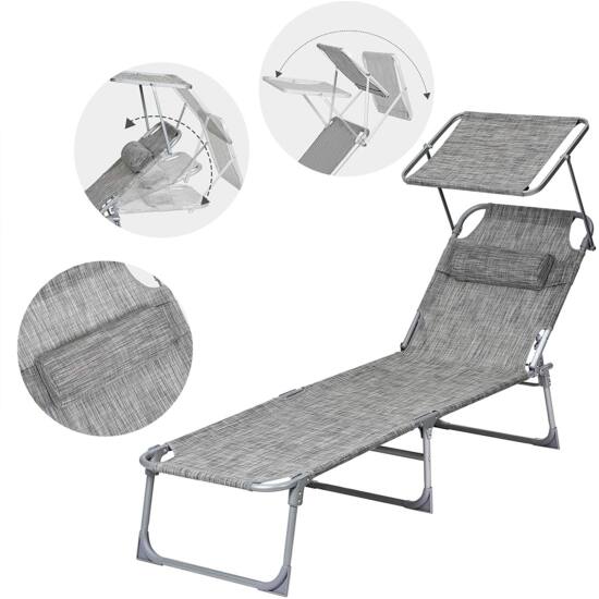 Sklopiva ležaljka s tendom 53x193x29,5 cm, nosivost do 150 kg, svijetlo siva | SONGMICS-vitahome.hr