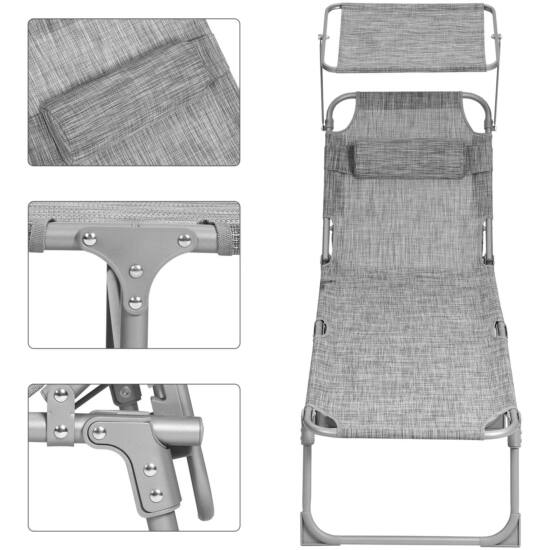 Sklopiva ležaljka s tendom 53x193x29,5 cm, nosivost do 150 kg, svijetlo siva | SONGMICS-vitahome.hr
