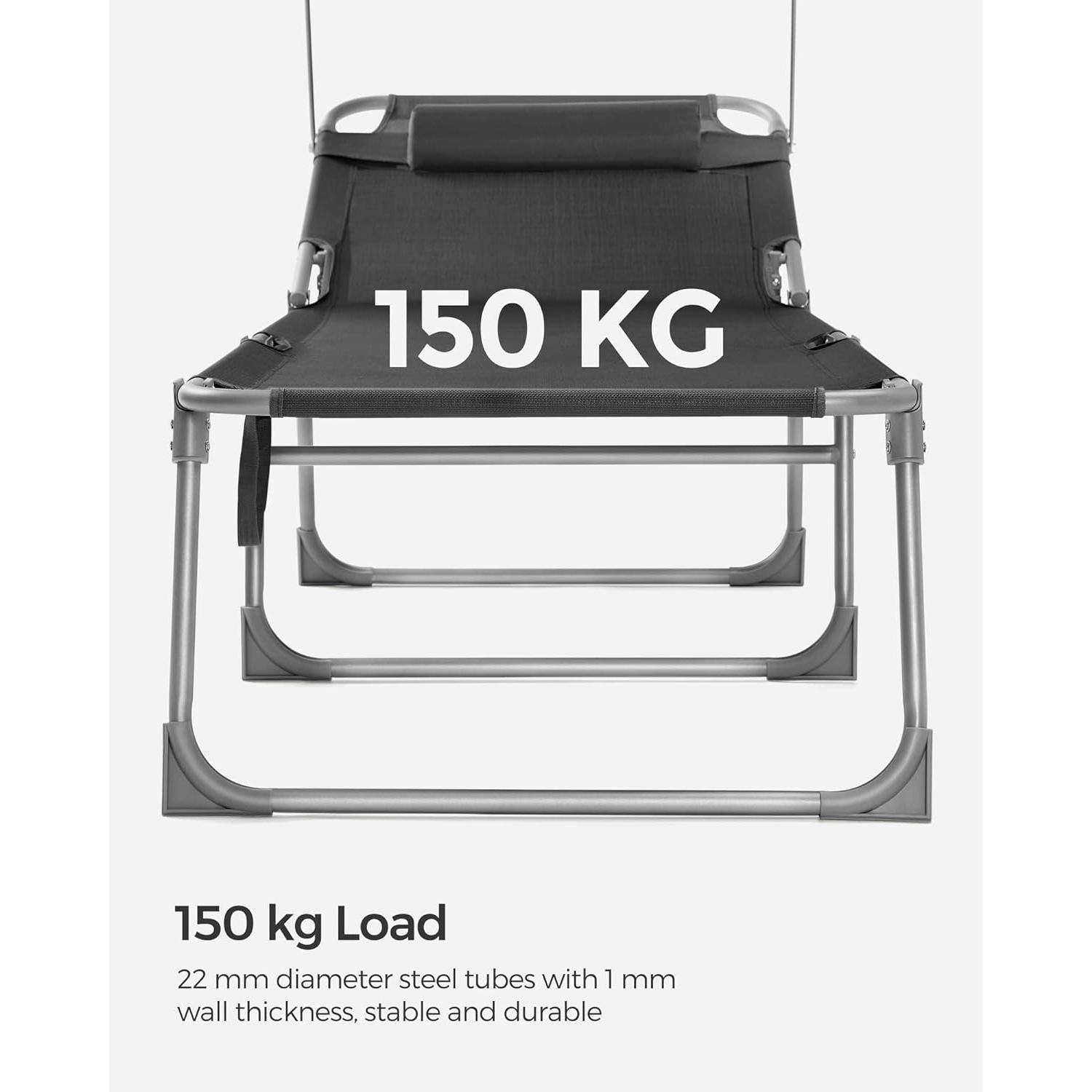 Sklopiva ležaljka s tendom 53x193x29,5 cm, nosivost do 150 kg, tamno siva | SONGMICS-vitahome.hr
