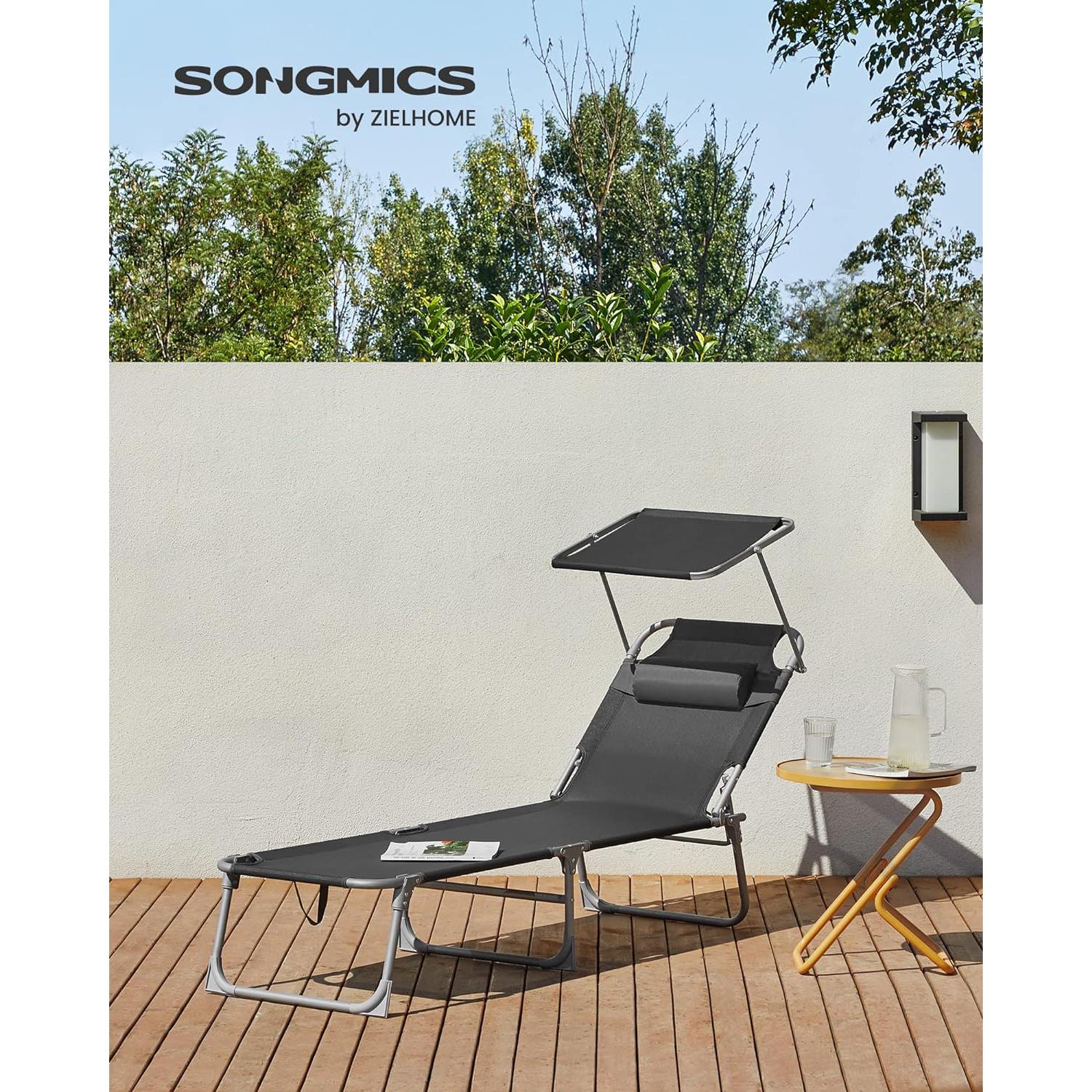Sklopiva ležaljka s tendom 53x193x29,5 cm, nosivost do 150 kg, tamno siva | SONGMICS-vitahome.hr