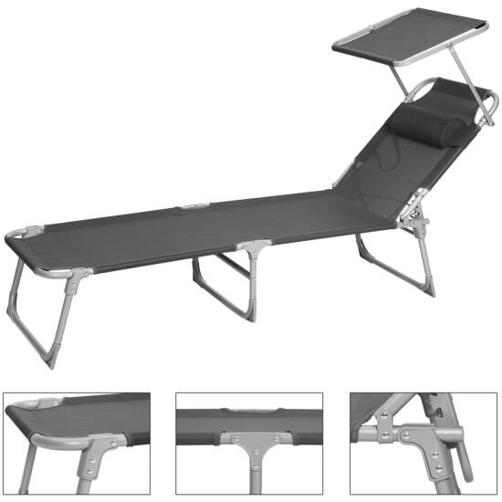 Sklopiva ležaljka s tendom 53x193x29,5 cm, nosivost do 150 kg, tamno siva | SONGMICS-vitahome.hr
