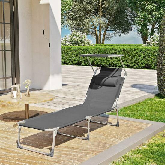 Sklopiva ležaljka s tendom 53x193x29,5 cm, nosivost do 150 kg, tamno siva | SONGMICS-vitahome.hr