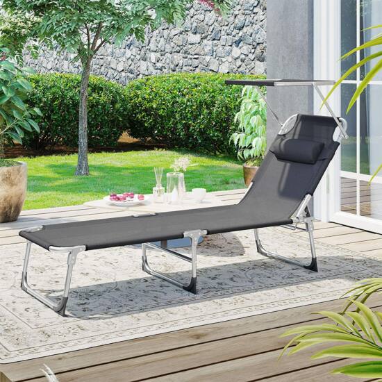 Sklopiva ležaljka s tendom 53x193x29,5 cm, nosivost do 150 kg, tamno siva | SONGMICS-vitahome.hr