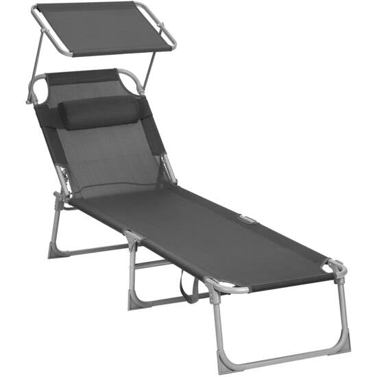 Sklopiva ležaljka s tendom 53x193x29,5 cm, nosivost do 150 kg, tamno siva | SONGMICS-vitahome.hr