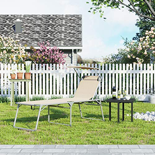 Sklopiva ležaljka s zaštitom od sunca, 65 x 200 x 48 cm, nosivost 150 kg, bež | SONGMICS-vitahome.hr