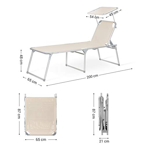Sklopiva ležaljka s zaštitom od sunca, 65 x 200 x 48 cm, nosivost 150 kg, bež | SONGMICS-vitahome.hr