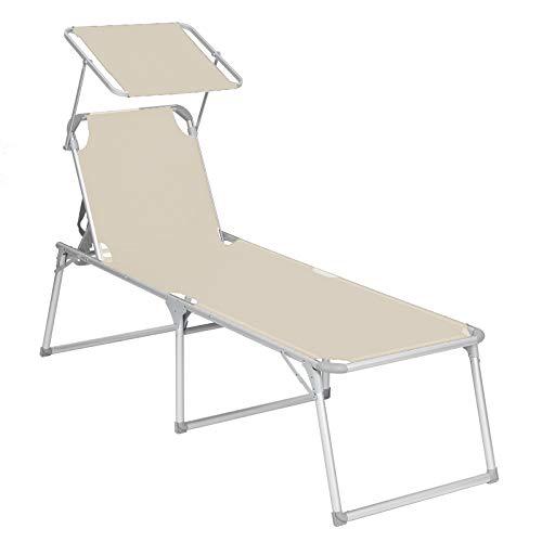 Sklopiva ležaljka s zaštitom od sunca, 65 x 200 x 48 cm, nosivost 150 kg, bež | SONGMICS-vitahome.hr