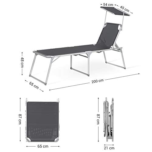 Sklopiva ležaljka s zaštitom od sunca, 65 x 200 x 48 cm, nosivost 150 kg, siva | SONGMICS-vitahome.hr