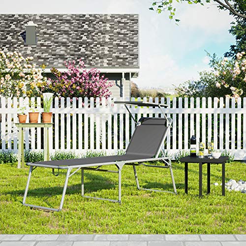 Sklopiva ležaljka s zaštitom od sunca, 65 x 200 x 48 cm, nosivost 150 kg, siva | SONGMICS-vitahome.hr