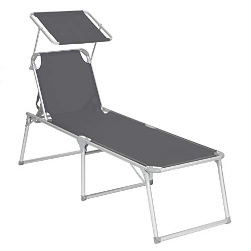 Sklopiva ležaljka s zaštitom od sunca, 65 x 200 x 48 cm, nosivost 150 kg, siva | SONGMICS-vitahome.hr