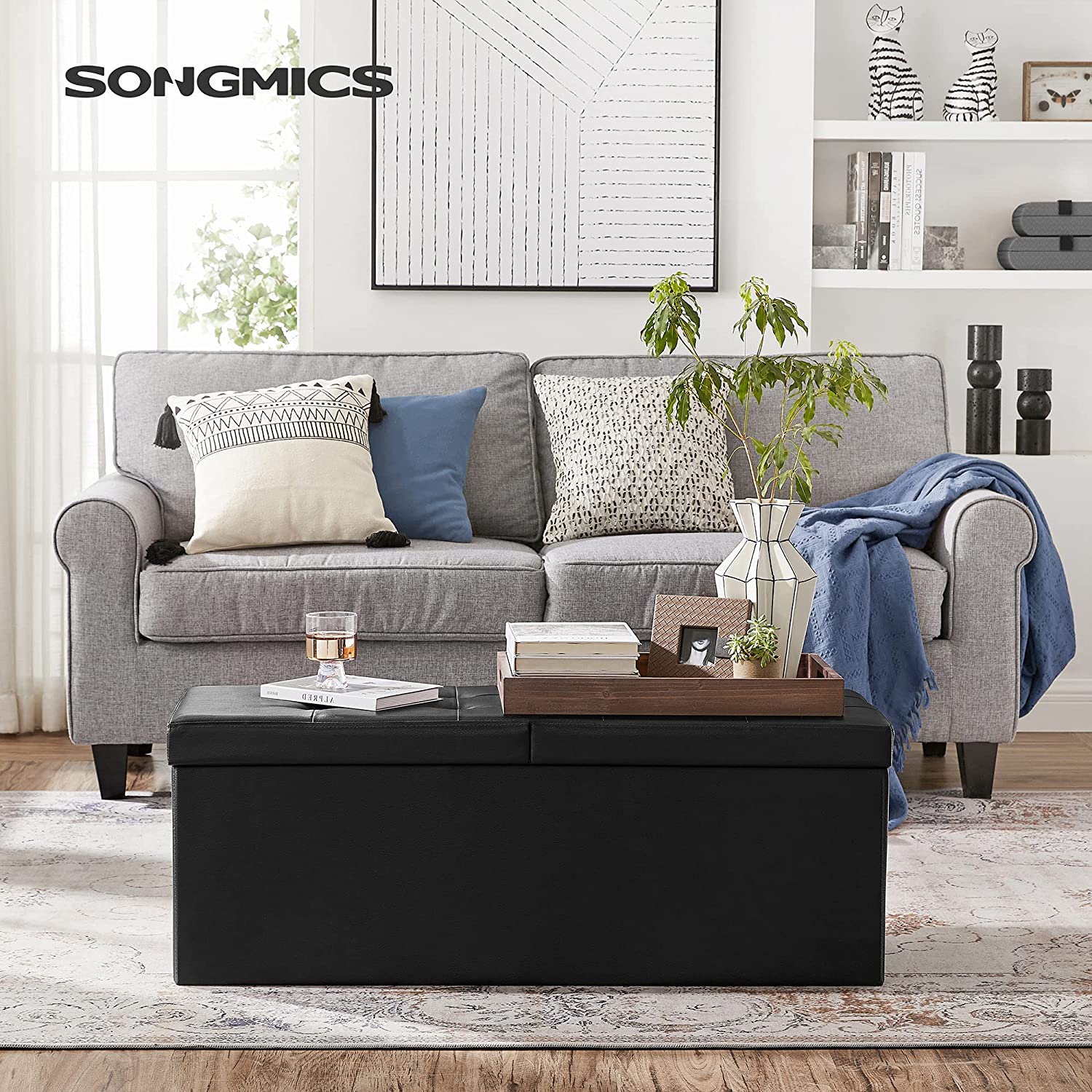 Sklopiva otomanska klupa, crna klupa za odlaganje, | SONGMICS-vitahome.hr