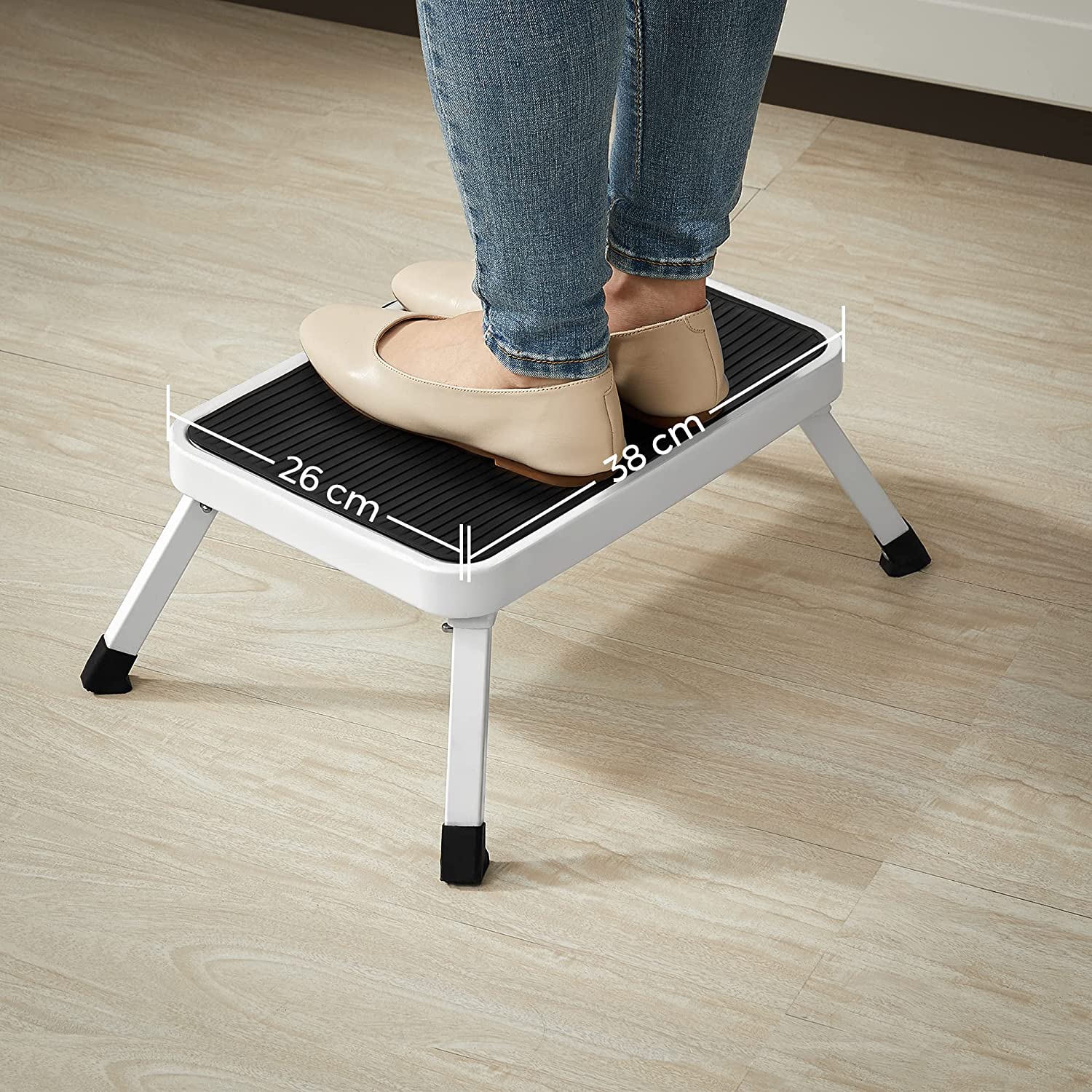 Sklopiva stepenica od čelika, stolica nosivosti do 150 kg, protuklizna, bijela | SONGMICS-vitahome.hr