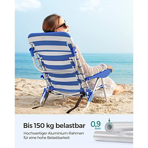 Sklopiva stolica za plažu, kamperska stolica nosivosti 150kg, plavo bijela | SONGMICS-vitahome.hr