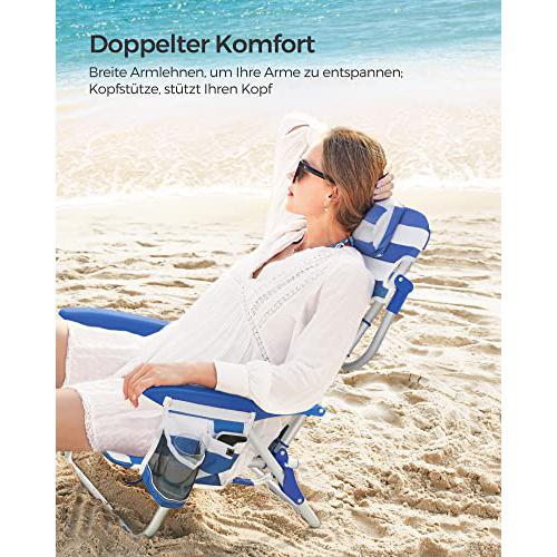 Sklopiva stolica za plažu, kamperska stolica nosivosti 150kg, plavo bijela | SONGMICS-vitahome.hr