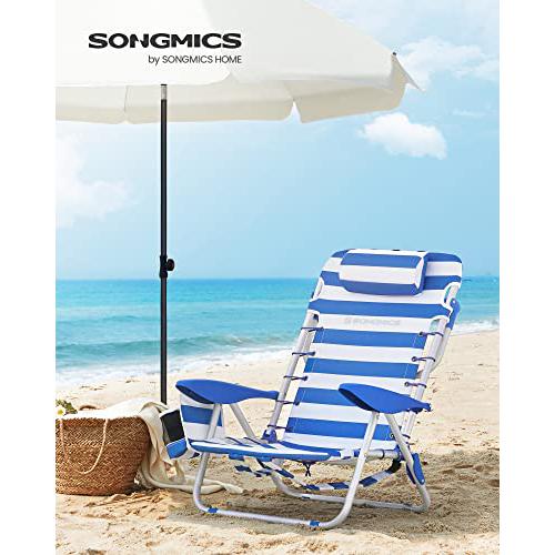Sklopiva stolica za plažu, kamperska stolica nosivosti 150kg, plavo bijela | SONGMICS-vitahome.hr