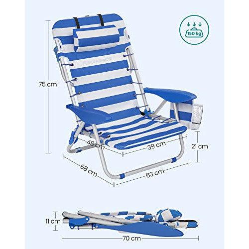 Sklopiva stolica za plažu, kamperska stolica nosivosti 150kg, plavo bijela | SONGMICS-vitahome.hr