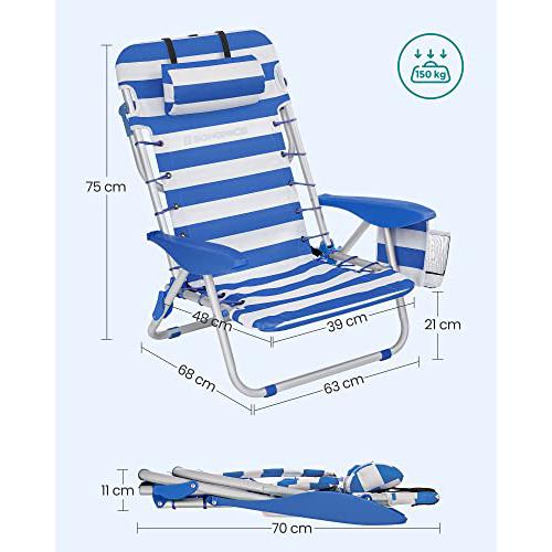 Sklopiva stolica za plažu, kamperska stolica nosivosti 150kg, plavo bijela | SONGMICS-vitahome.hr