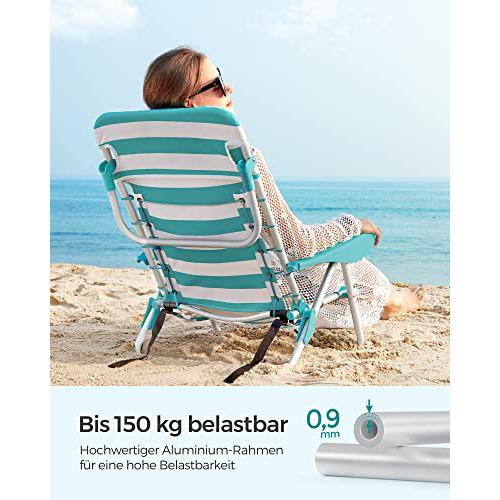 Sklopiva stolica za plažu, kamperska stolica nosivosti 150kg, tirkizno bijela | SONGMICS-vitahome.hr
