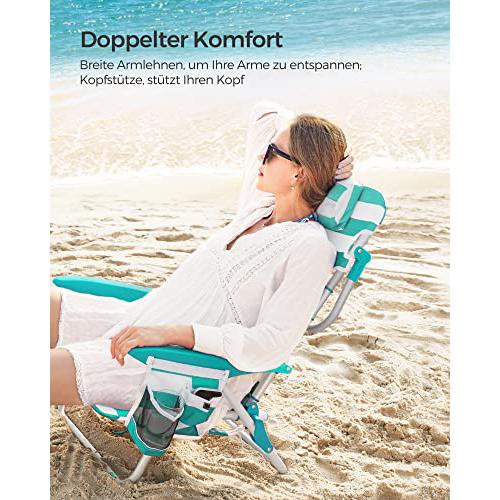 Sklopiva stolica za plažu, kamperska stolica nosivosti 150kg, tirkizno bijela | SONGMICS-vitahome.hr