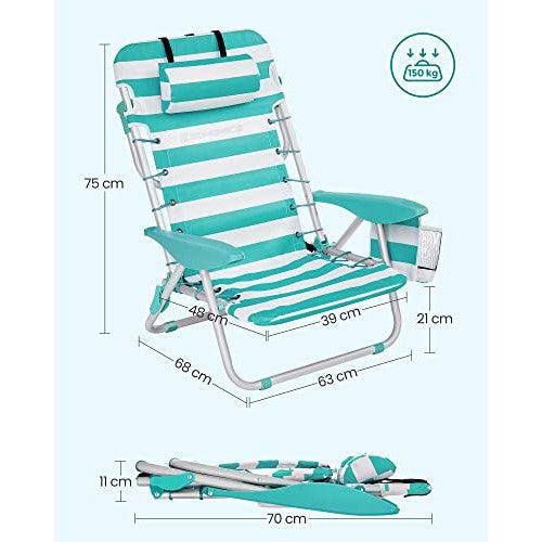 Sklopiva stolica za plažu, kamperska stolica nosivosti 150kg, tirkizno bijela | SONGMICS-vitahome.hr