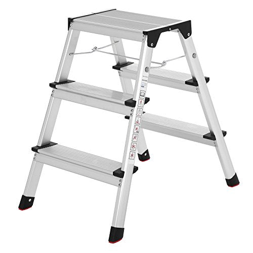 Sklopive aluminijumske ljestve nosivosti do 150 kg, na 3 razine, srebrno crne | SONGMICS-vitahome.hr