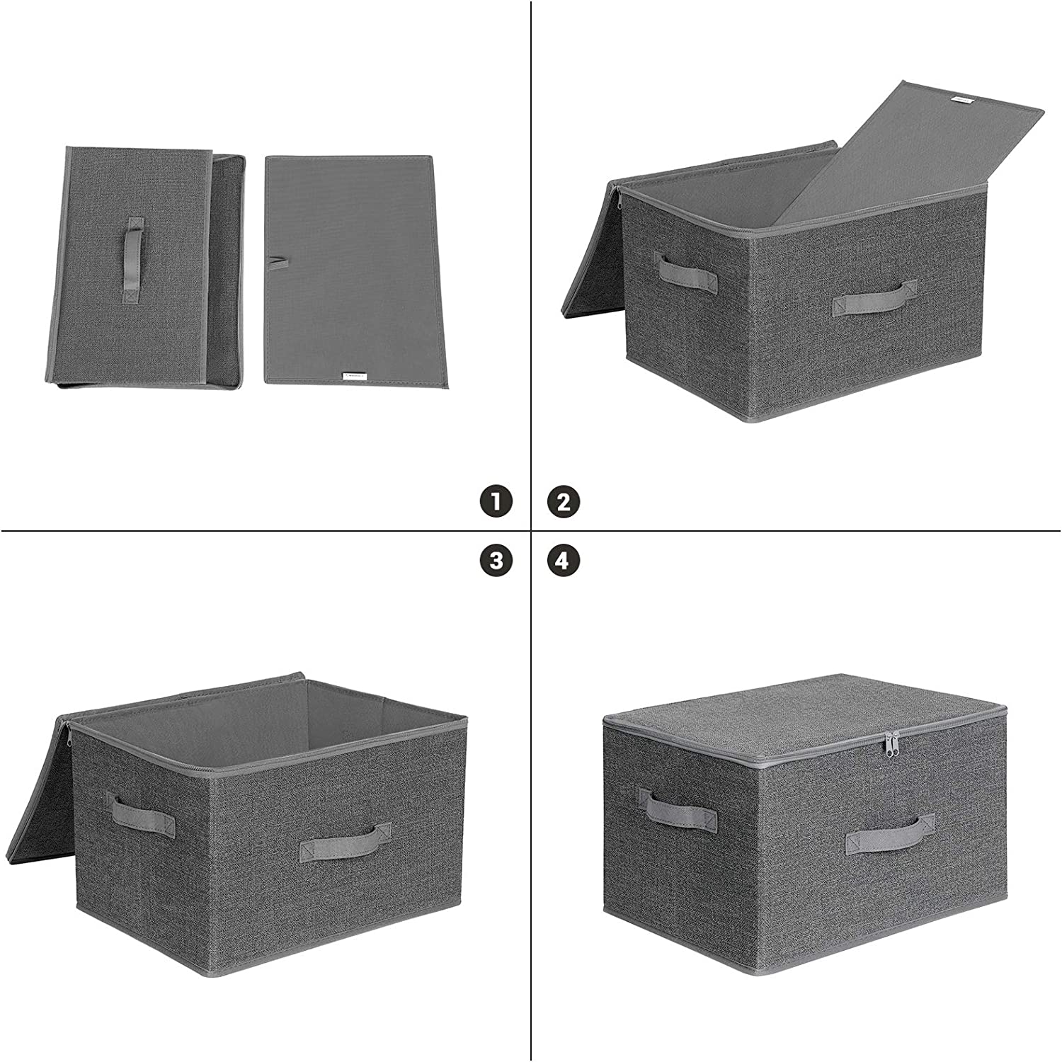 Sklopive kutije za pohranu s poklopcima 3 kom., sive | SONGMICS-vitahome.hr
