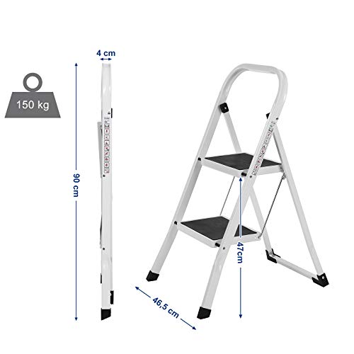 Sklopive ljestve s 2 stepenika, nosivosti do 150 kg, bijele boje | SONGMICS-vitahome.hr