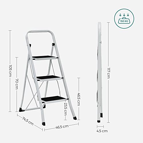 Sklopive ljestve s 3 stepenika, nosivosti do 150 kg, bijele boje | SONGMICS-vitahome.hr