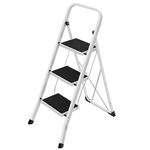 Sklopive ljestve s 3 stepenika, nosivosti do 150 kg, bijele boje | SONGMICS-vitahome.hr