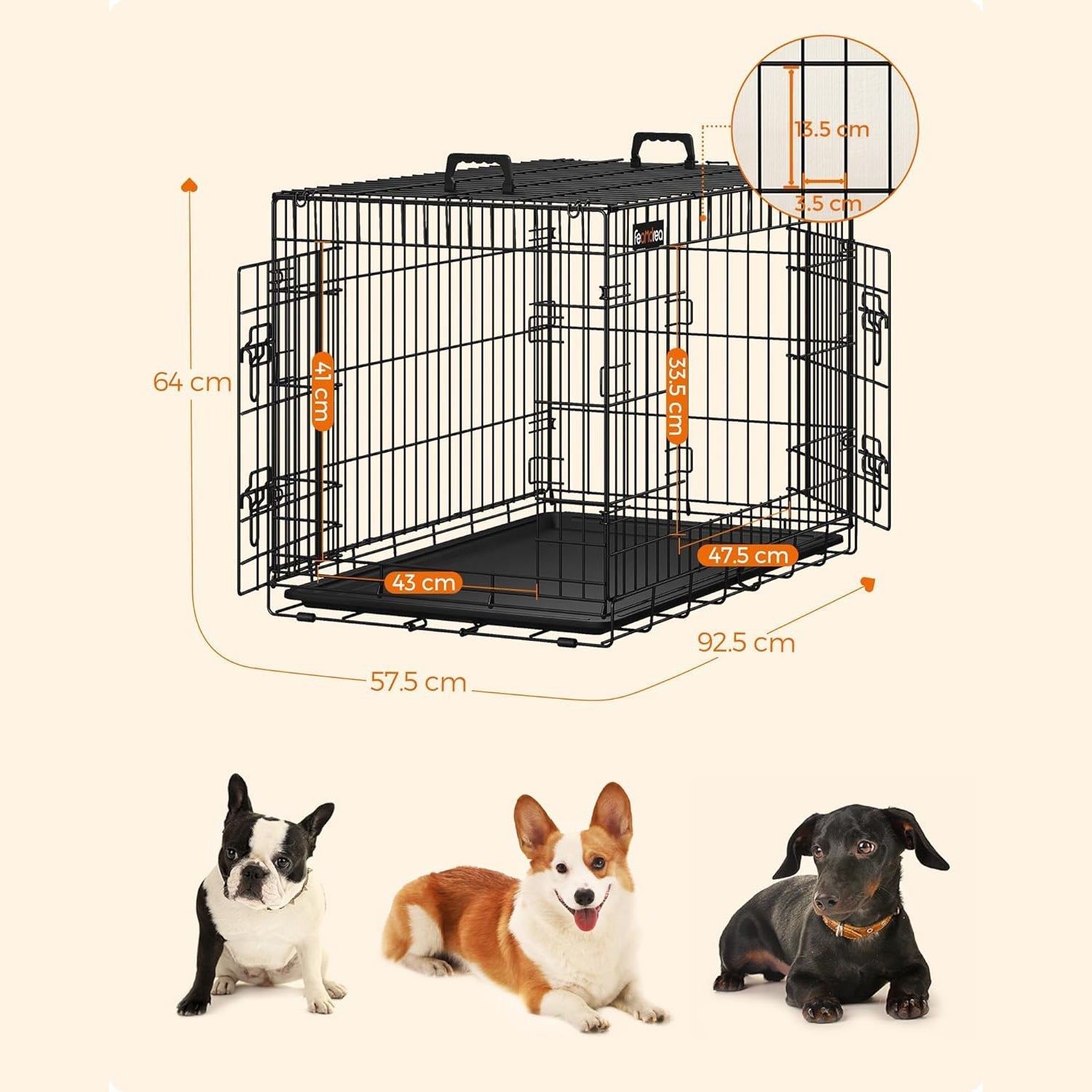 Sklopivi kavez za pse s 2 vrata, 92.5 x 57.5 x 64 cm, crne boje | FEANDREA | FEANDREA-vitahome.hr