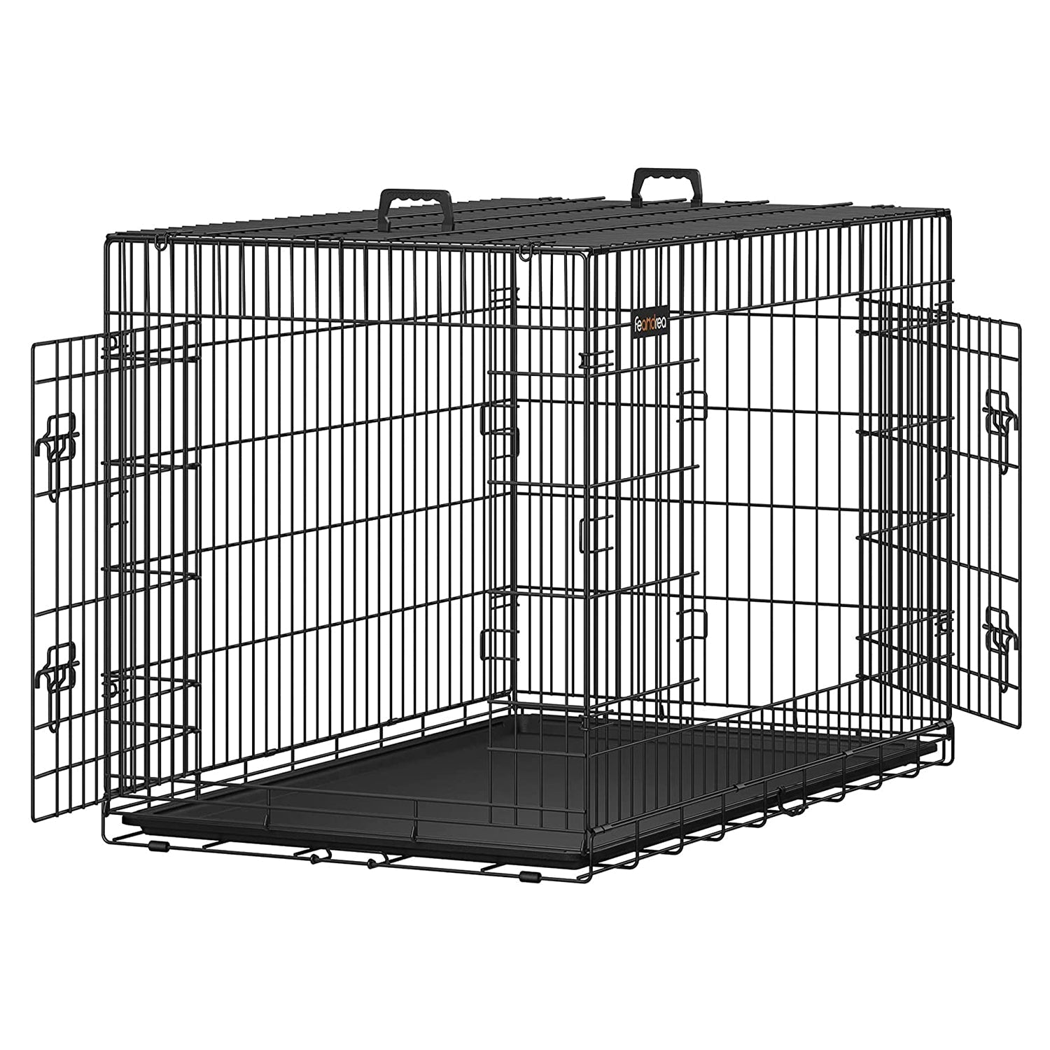 Sklopivi kavez za štence s 2 vrata i pladnjem, XXL 122 x 81 x 76 cm | FEANDREA | FEANDREA-vitahome.hr
