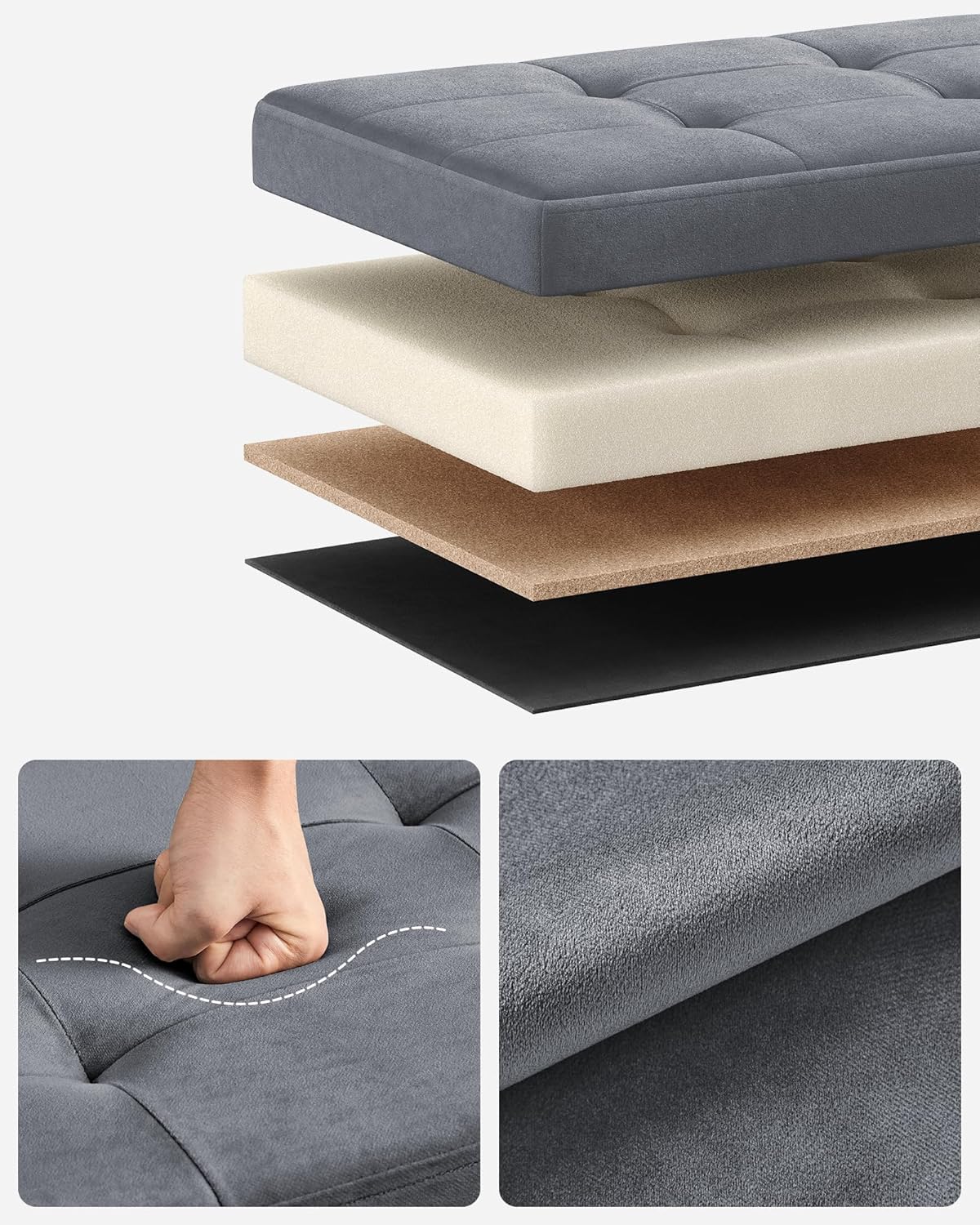 Sklopivi puf s prostorom za pohranu 38 x 110 x 38 cm, nosivost 300 kg, siva