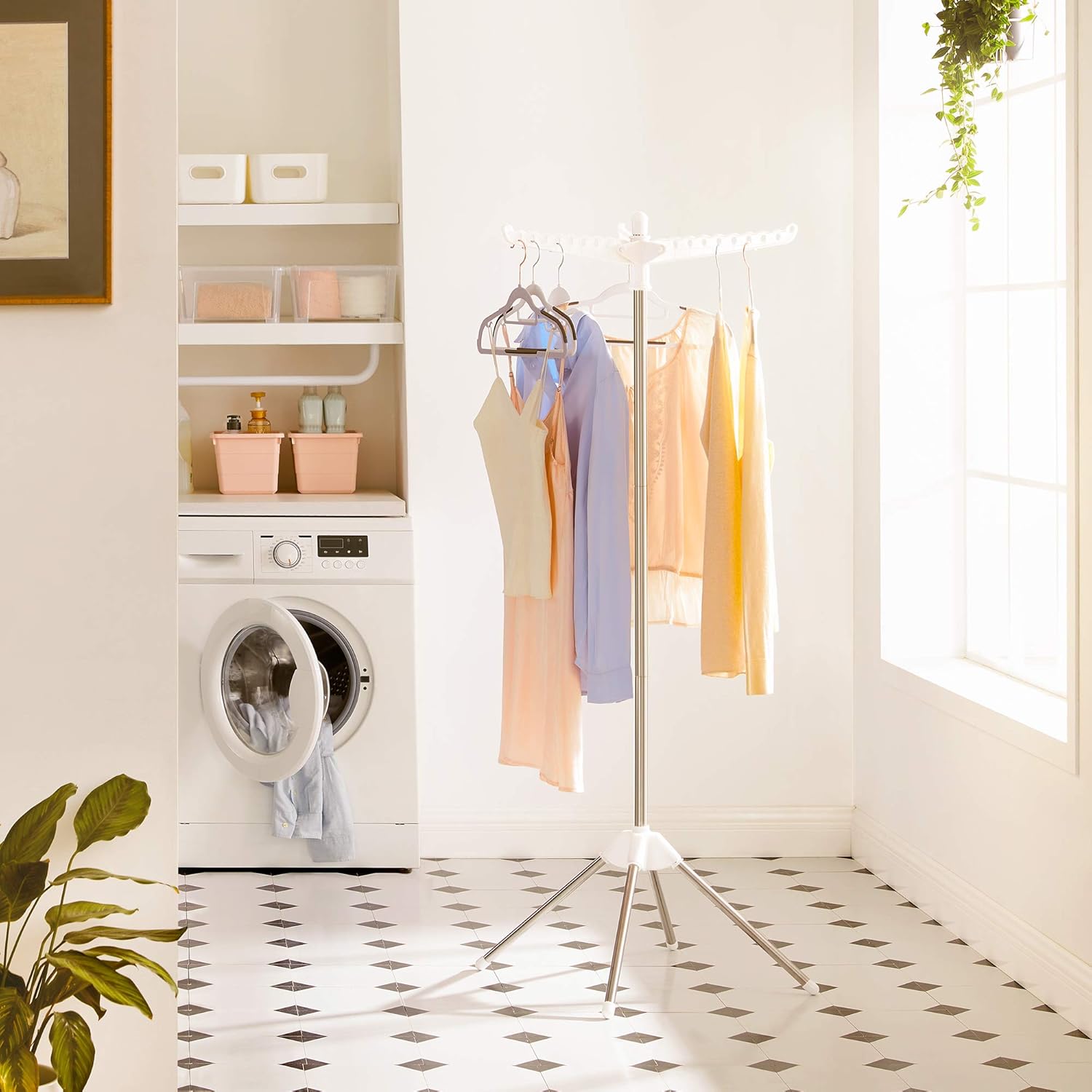Sklopivi stalak za sušenje odjeće od nehrđajućeg čelika, 150cm, bijelo srebrni | SONGMICS-SONGMICS-Vita Home