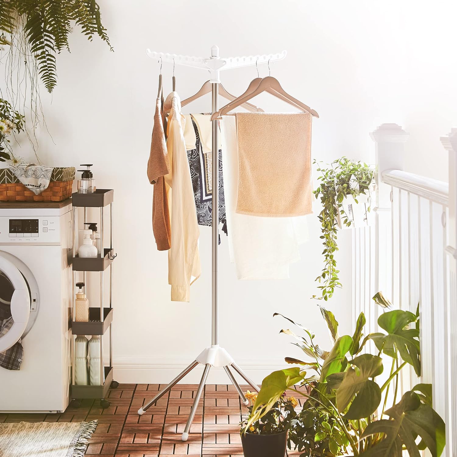 Sklopivi stalak za sušenje odjeće od nehrđajućeg čelika, 150cm, bijelo srebrni | SONGMICS-SONGMICS-Vita Home