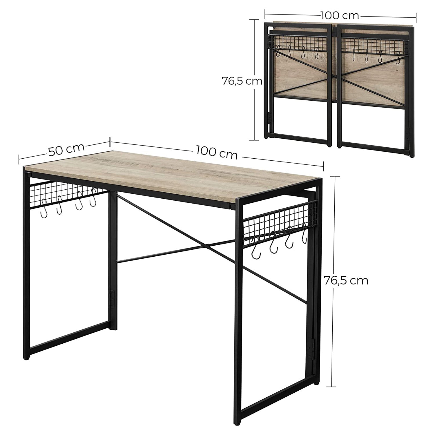 Sklopivi stol, računalni stol s 8 kuka 100 x 50 x 76,5 cm - | Vasagle-vitahome.hr