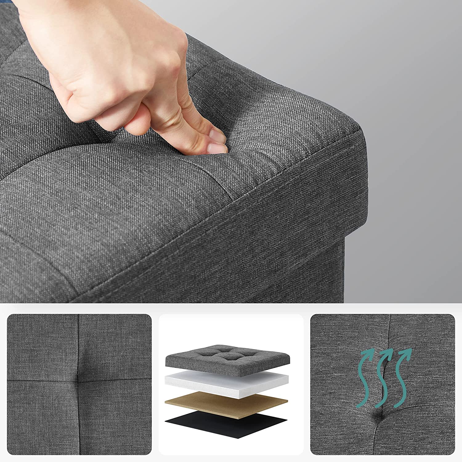 Sklopivi tabure s prostorom za odlaganje, 38 x 38 x 38 cm, tamno siva | SONGMICS-vitahome.hr