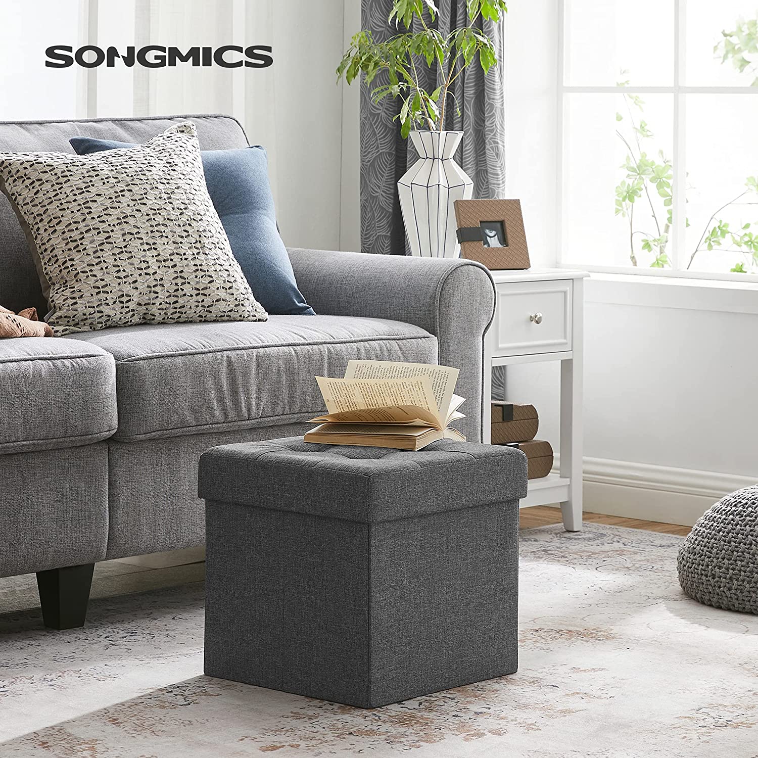 Sklopivi tabure s prostorom za odlaganje, 38 x 38 x 38 cm, tamno siva | SONGMICS-vitahome.hr