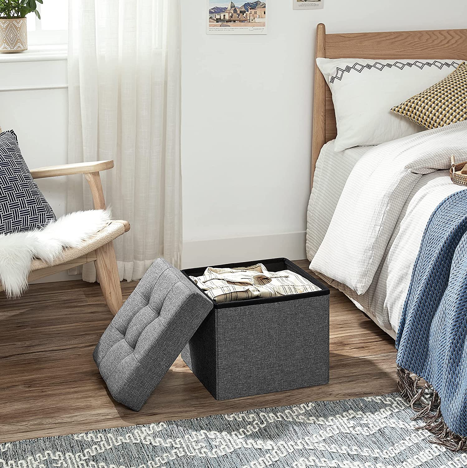 Sklopivi tabure s prostorom za odlaganje, 38 x 38 x 38 cm, tamno siva | SONGMICS-vitahome.hr