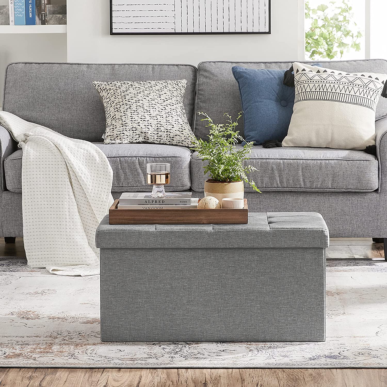 Sklopivi tabure s prostorom za odlaganje, 76 x 38 x 38 cm, svijetlo siva | SONGMICS-vitahome.hr