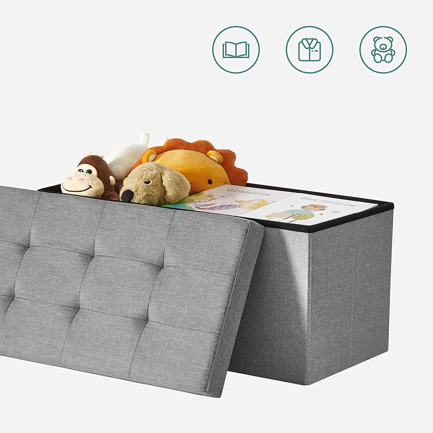Sklopivi tabure s prostorom za odlaganje, 76 x 38 x 38 cm, svijetlo siva | SONGMICS-vitahome.hr