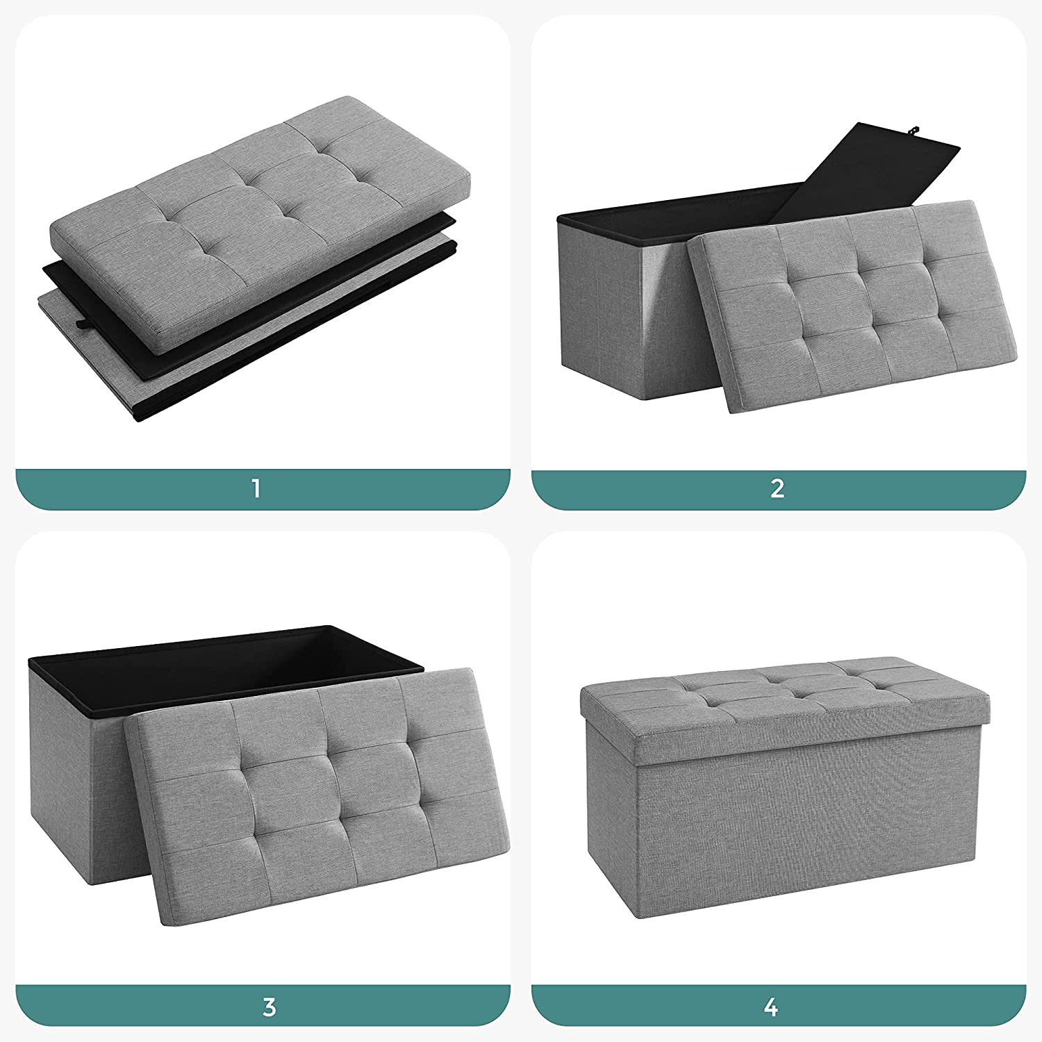 Sklopivi tabure s prostorom za odlaganje, 76 x 38 x 38 cm, svijetlo siva | SONGMICS-vitahome.hr