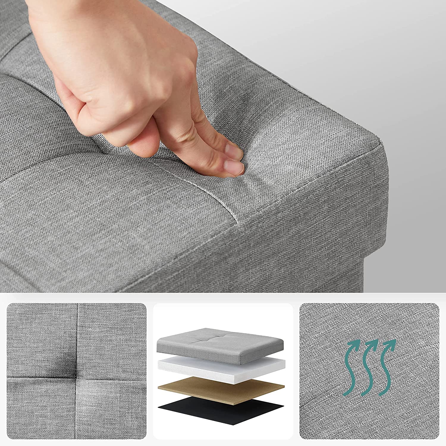 Sklopivi tabure s prostorom za odlaganje, 76 x 38 x 38 cm, svijetlo siva | SONGMICS-vitahome.hr