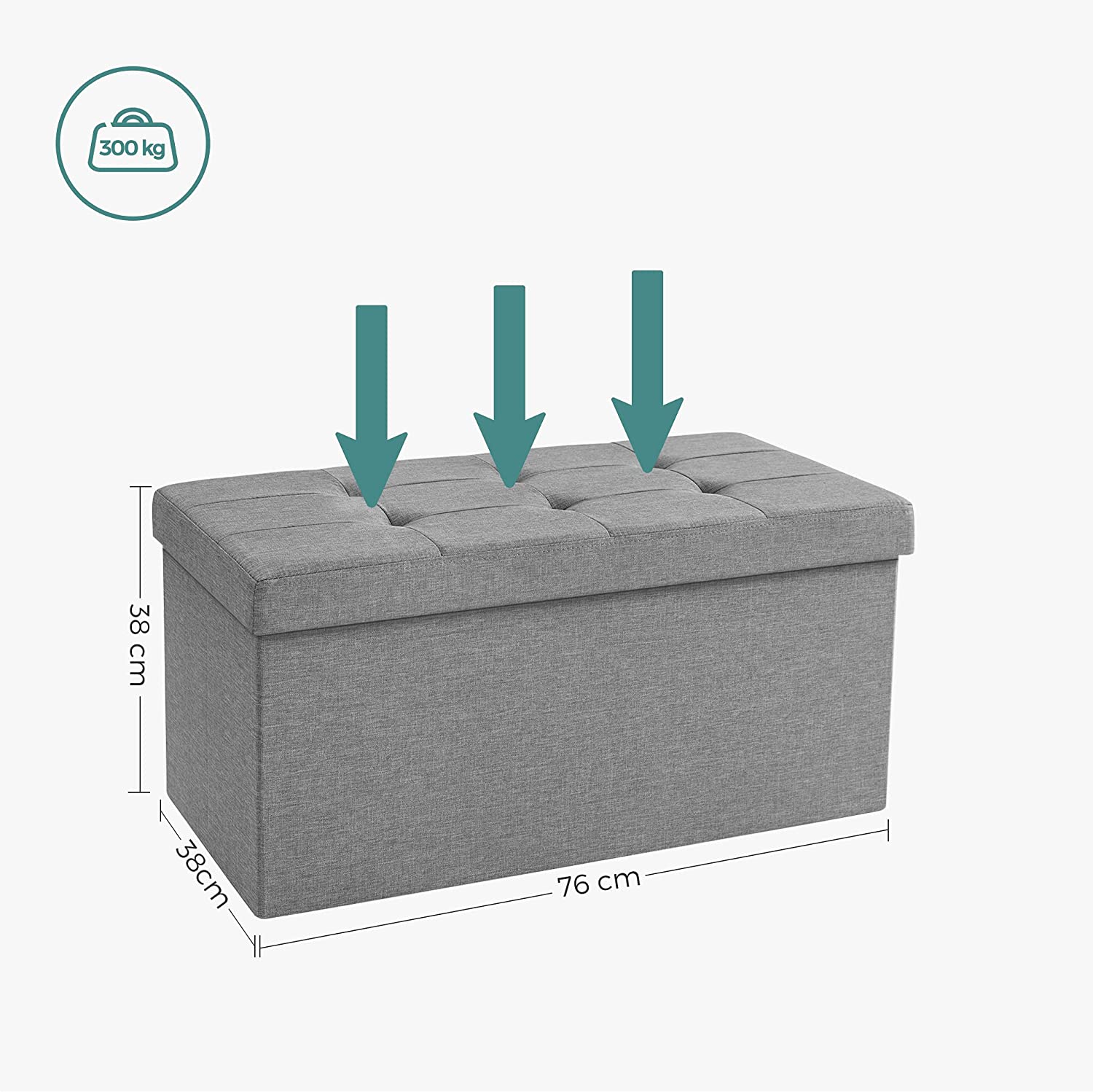 Sklopivi tabure s prostorom za odlaganje, 76 x 38 x 38 cm, svijetlo siva | SONGMICS-vitahome.hr