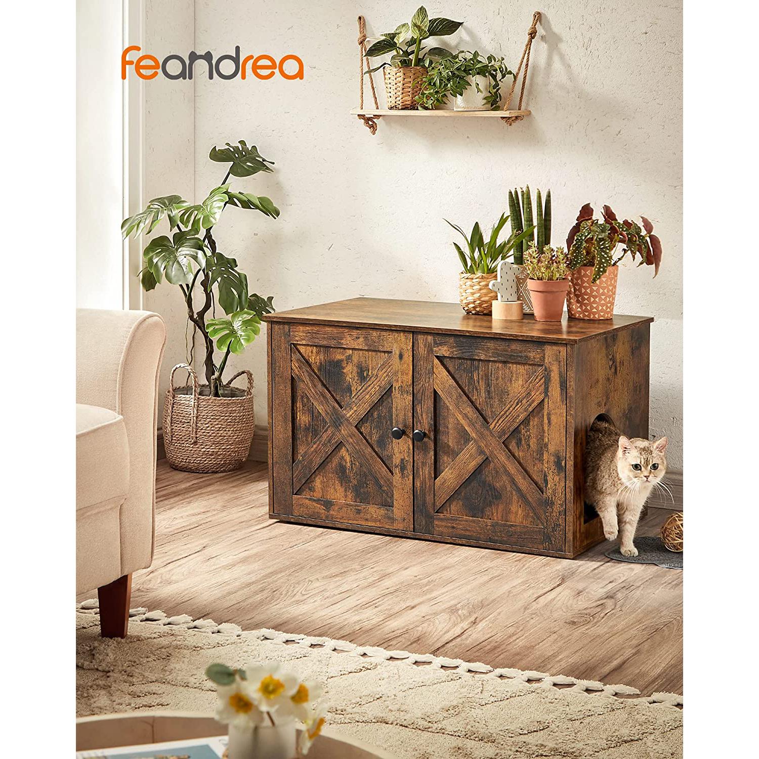 Skriveni WC za mačke, kućica za mačke, 80 x 49,2 x 53 cm, rustično smeđa | FEANDREA | FEANDREA-vitahome.hr