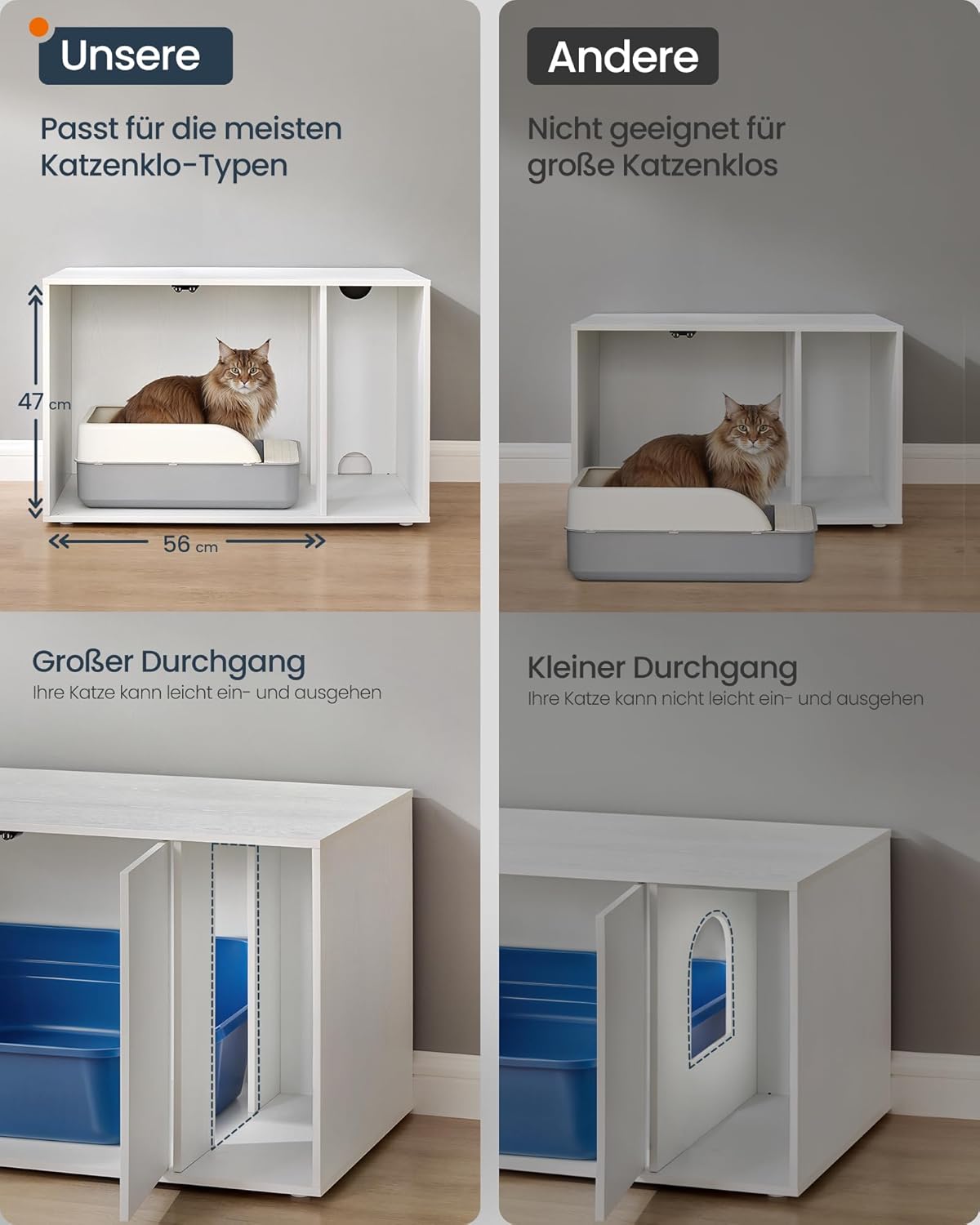 Skriveni WC za mačke, kućica za mačke, 80 x 50 x 50 cm, bijela | SONGMICS-SONGMICS-Vita Home