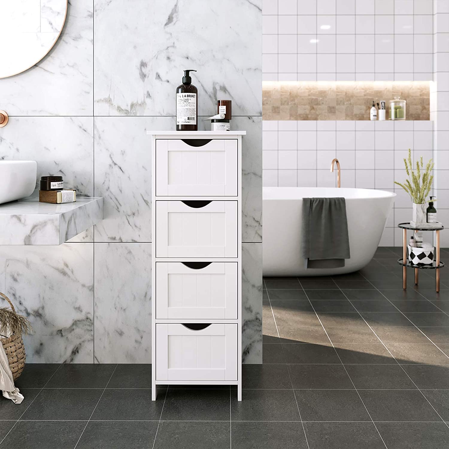 Slim kupaonski ormarić s 4 ladice 30 x 30 x 82 cm, bijeli | Vasagle-vitahome.hr